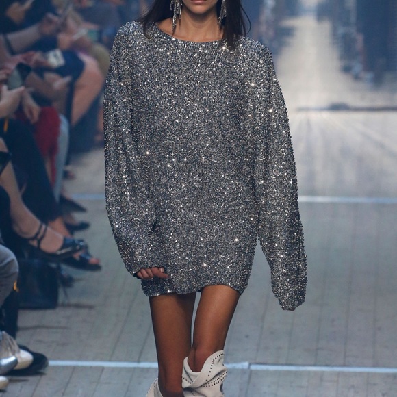 Isabel Marant Xana Oversized Embellished Mini Dress in Silver - Picture 2 of 3